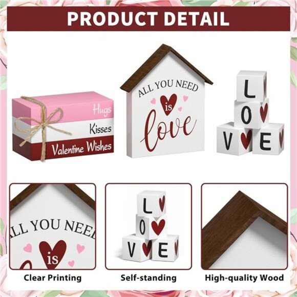 Valentine's Day Decorations Heart Faux Books, 8 Pcs Tiered Tray Book Stacks - Picture 7 of 8